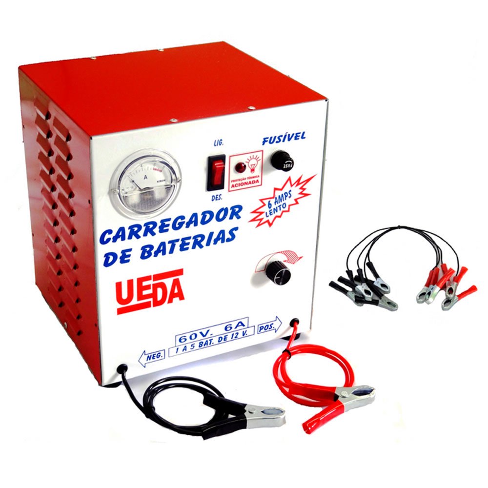 Carregador de Bateria 6A 60V Bivolt com Cabo de Ligação UEDA-9034
