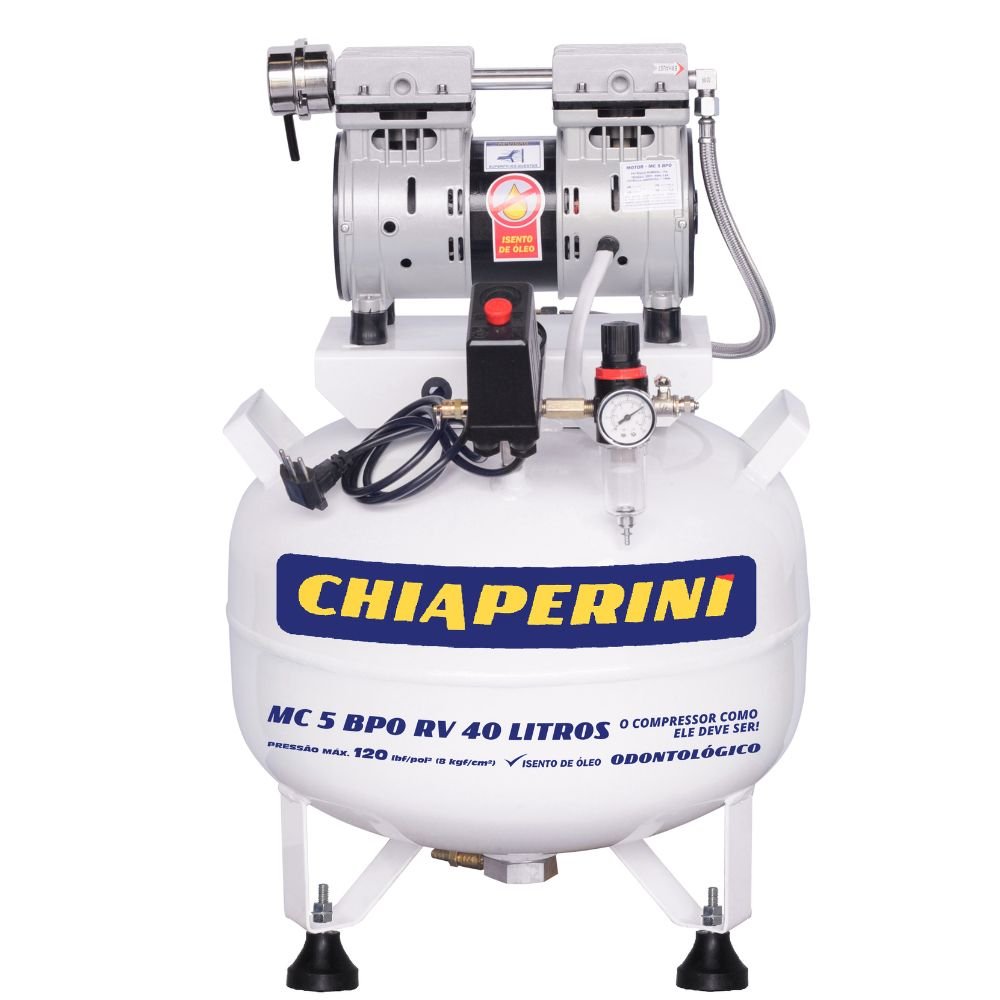 Motocompressor Odontológico BPO Isento de Óleo 5 Pés 40L CHIAPERINI-BPO-RCV