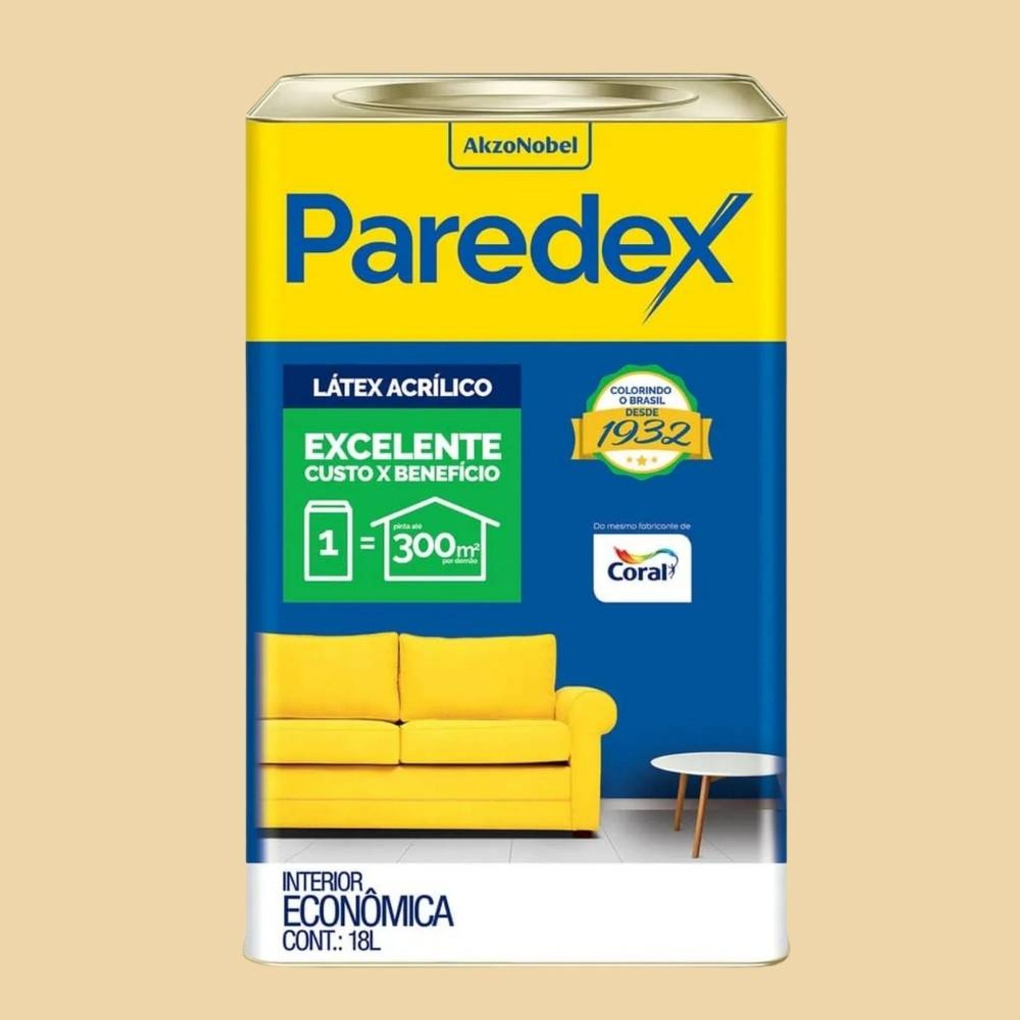 Tinta Econômica Látex Fosco Paredex Sol de Ipanema 18L Coral