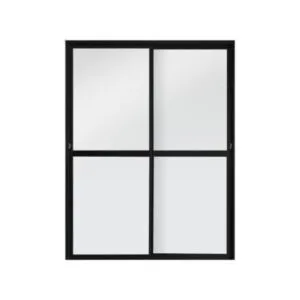 Porta de Correr 2 Folhas Vidro Liso Preto Metalflex