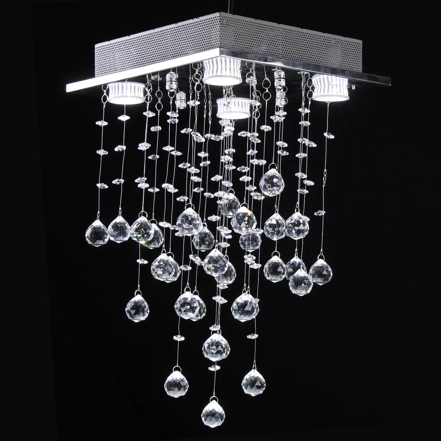 Lustre de Cristal K9 Legítimo Base Alumínio Espelhado 30x30cm 60hz GU10*4 embutido – Bivolt