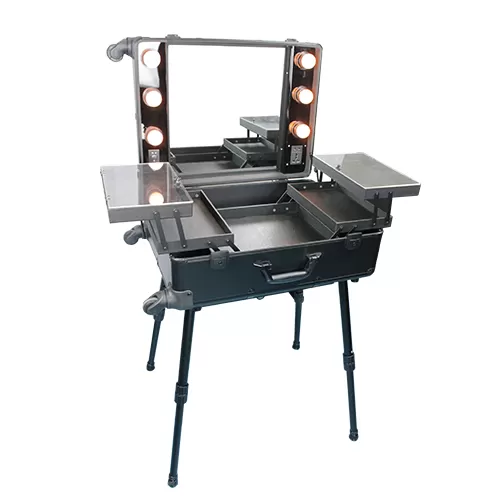 Maleta Camarim Para Maquiagem Com Espelho E Luzes Rodinhas Com Alça Retrátil de Alumínio – THMC58